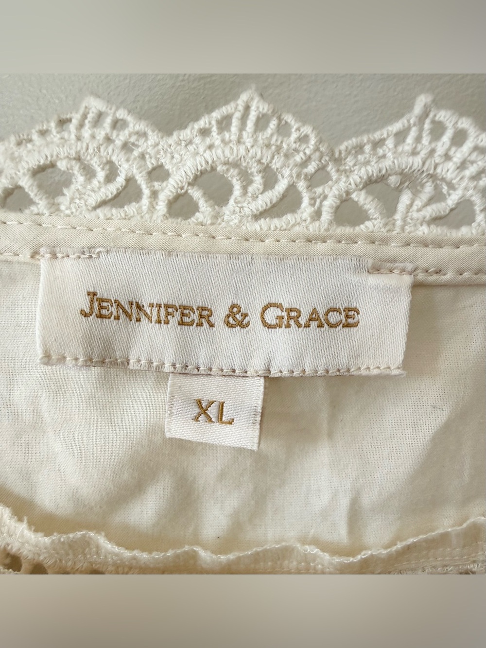 Jennifer & Grace Romantic Eyelet Embroidered Short Sleeve Tie Front Blouse XL - Picture 8 of 13